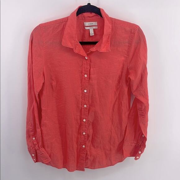 J. Crew Perfect Fit 100% linen long sleeve button up shirt sz 6 - Picture 1 of 7